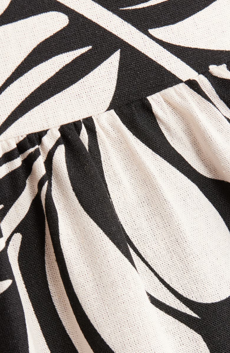 Anne Klein Leaf Print Ruffle Tie Waist Midi Dress, Alternate, color, Anne Black/ Egret