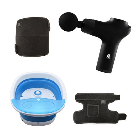Home Recovery Essentials Red Light Knee & Shoulder Pads, 3-Speed Massage Gun, & Collapsible Foot Spa