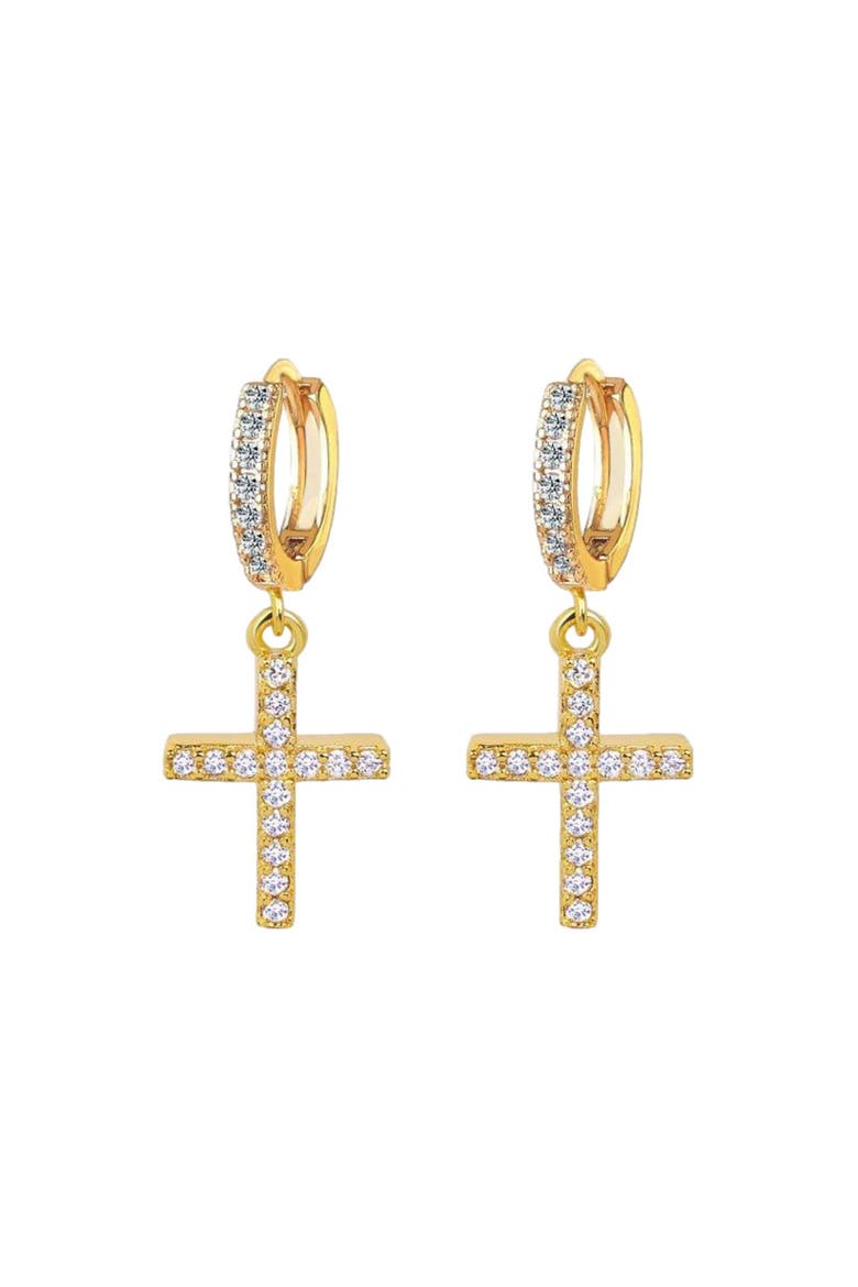 Cross Dangle Earrings with White Diamond Cubic Zirconia, Main, color, Gold