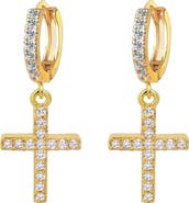 DLORIA Cross Dangle Earrings with White Diamond Cubic Zirconia