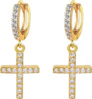 DLORIA Cross Dangle Earrings with White Diamond Cubic Zirconia
