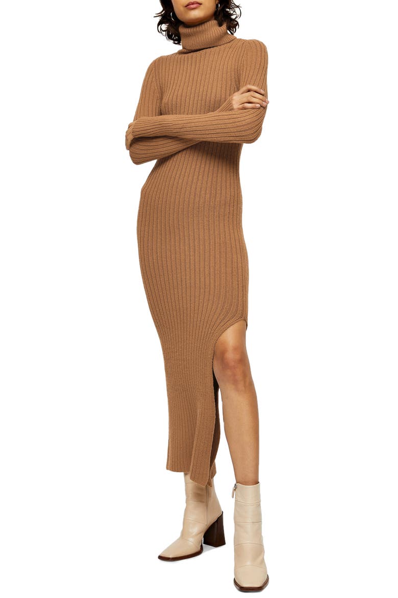 Turtleneck Long Sleeve Sweater Dress, Main, color, CAMEL