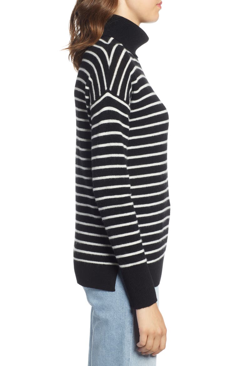 Cashmere Turtleneck Sweater, Alternate, color, BLACK- IVORY STRIPE
