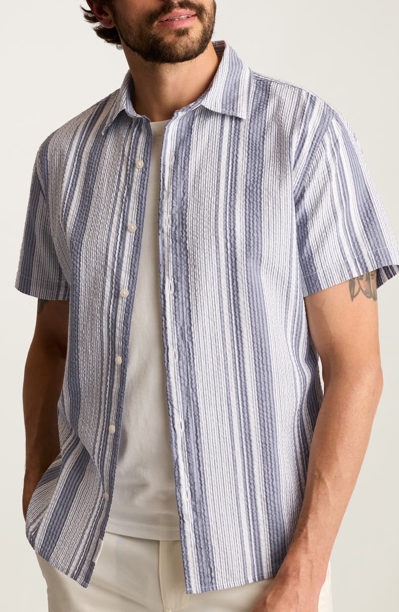 Bonobos Riviera Slim Fit Stripe Short Sleeve Seersucker Button-Up Shirt, Main, color, Amonte Stripe C9