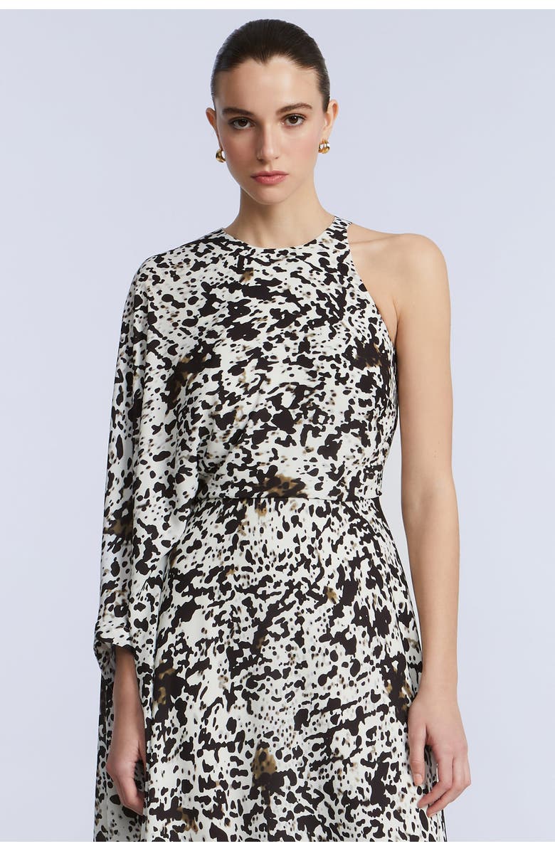 BCBGMAXAZRIA One Sleeve Midi Dress, Alternate, color, Dotty Print