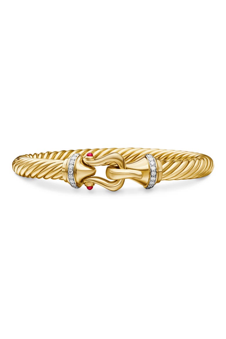 Buckle Cablespira® Bracelet in 18K Yellow Gold with Rubies and Diamonds, 7mm, Main, color, GOLD/ RUBY/ DIAMOND