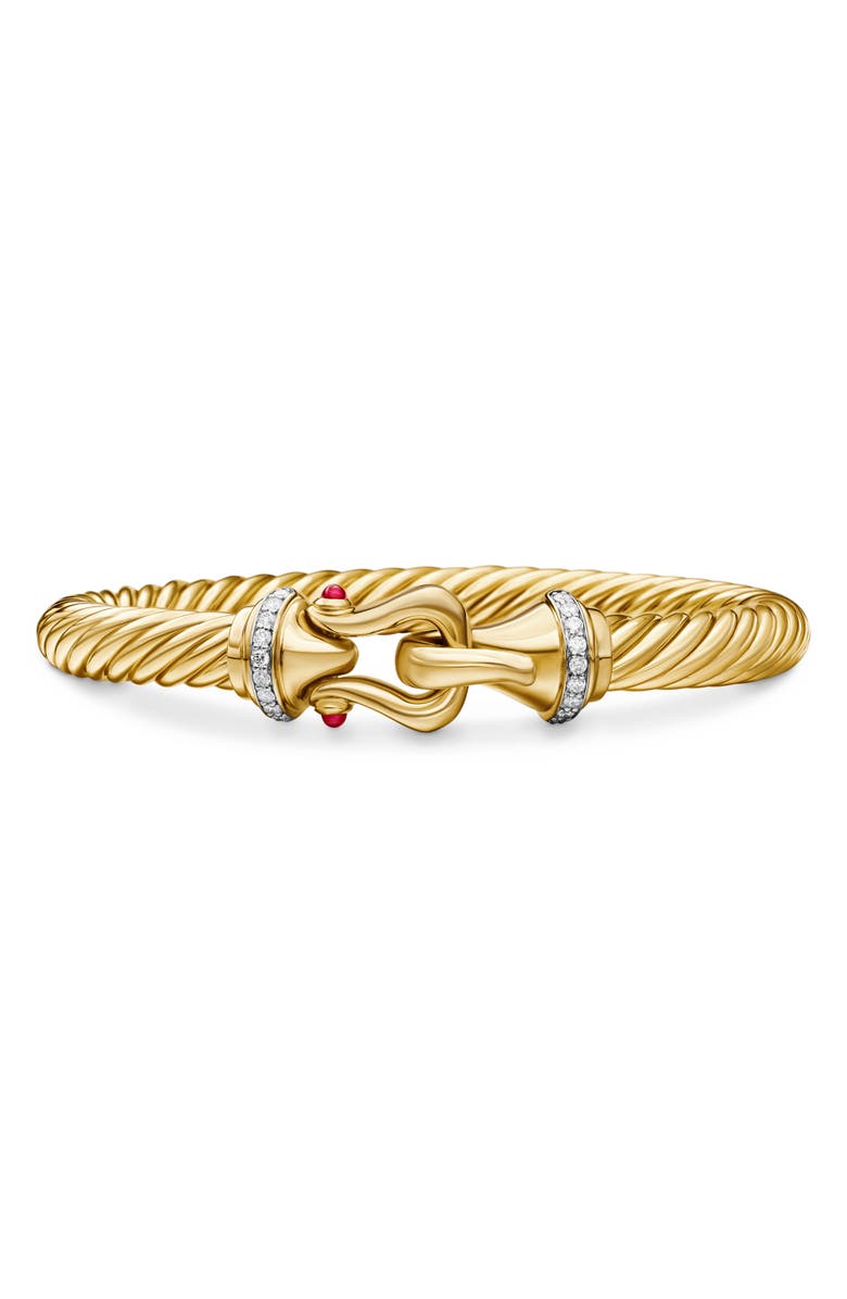 David Yurman Buckle Cablespira<sup>®</sup> Bracelet in 18K Yellow Gold with Rubies and Diamonds, 7mm, Main, color, 