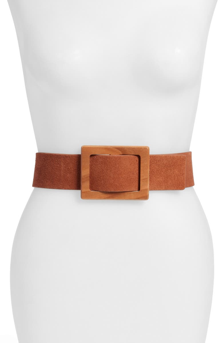 Something Navy Wooden Buckle Suede Belt, Main, color, 