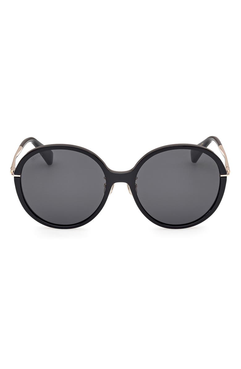 Max Mara 58mm Round Sunglasses, Main, color, Shiny Black / Smoke