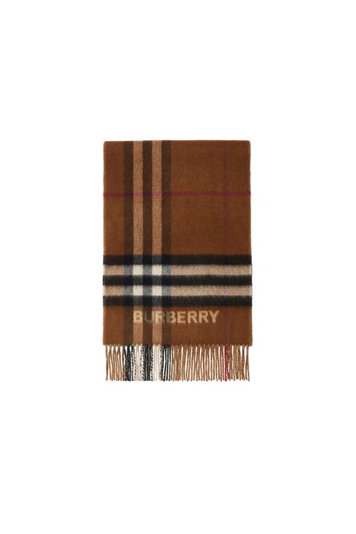 Burberry Cashmere Contrast Check Scarf In Archive Beige/birch Brown