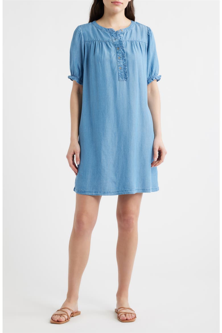 Rhea Ruffle Shift Dress, Main, color, MEDIUM WASH