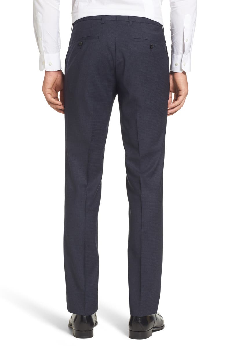 BOSS Leenon Classic Fit Plaid Stretch Wool Trousers, Alternate, color, Navy