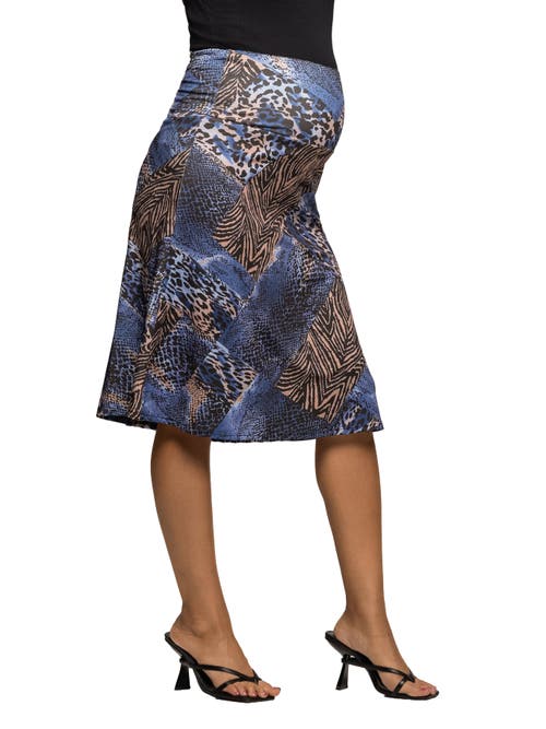 24seven Comfort Apparel Animal Print Knee Length Skirt In Multi