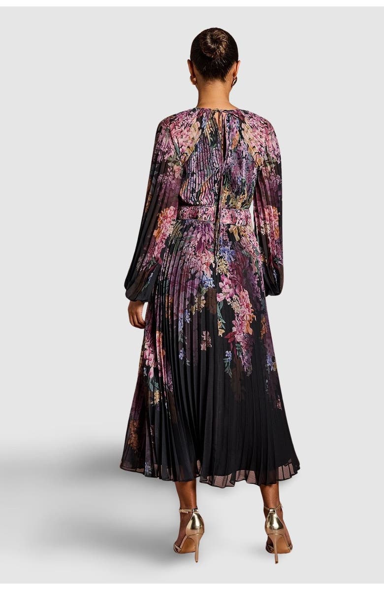 Coast Petite Printed Pleated Wrap Dress, Alternate, color, Black