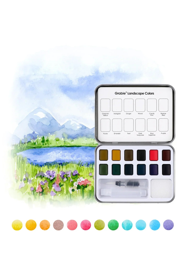 Landscape Themed Watercolor Coloring Club Box, Alternate, color, Blue-Green