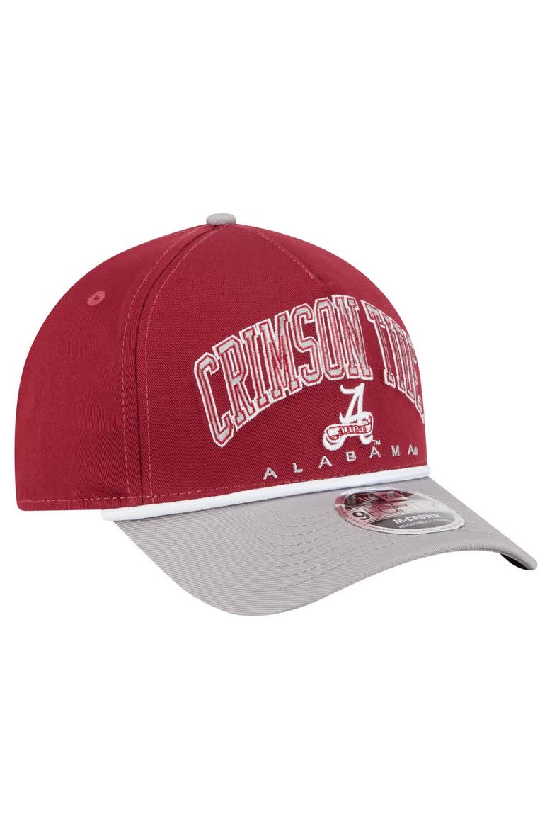 Men's New Era Crimson/Gray Alabama Crimson Tide Arch Two-Tone Rope 9FORTY A-Frame M-Crown Adjustable Hat, Alternate, color, Crimson