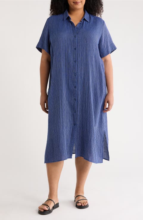Classic Collar Organic Cotton Shirtdress (Plus)