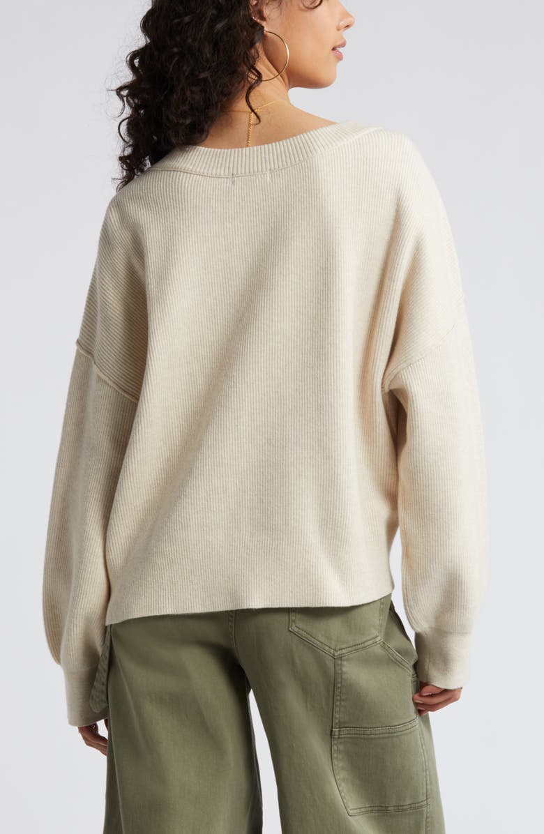 Seamed Oversize V-Neck Rib Sweater