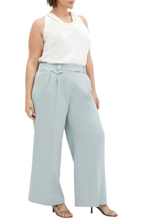 City Chic Jazmin Pleat Crepe Wide Leg Pants In Mist