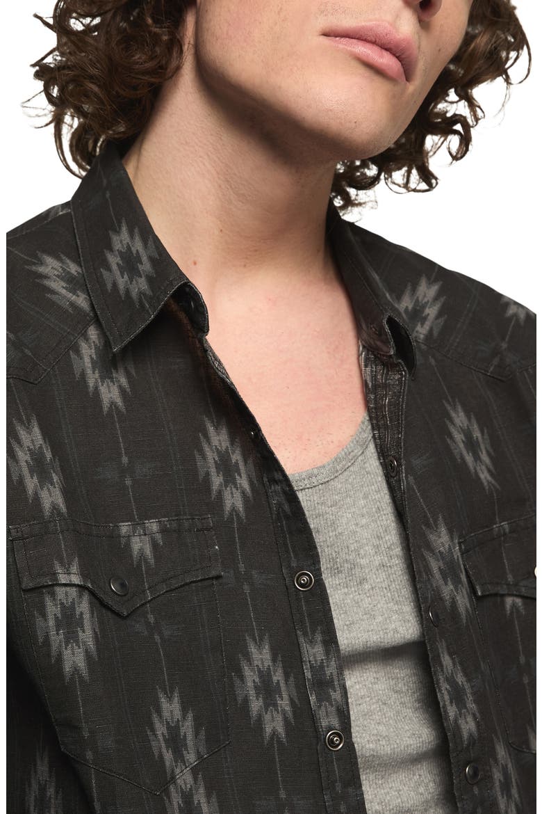 Geo Pattern Slub Cotton Snap-Up Western Shirt, Alternate, color, BLACK MULTI