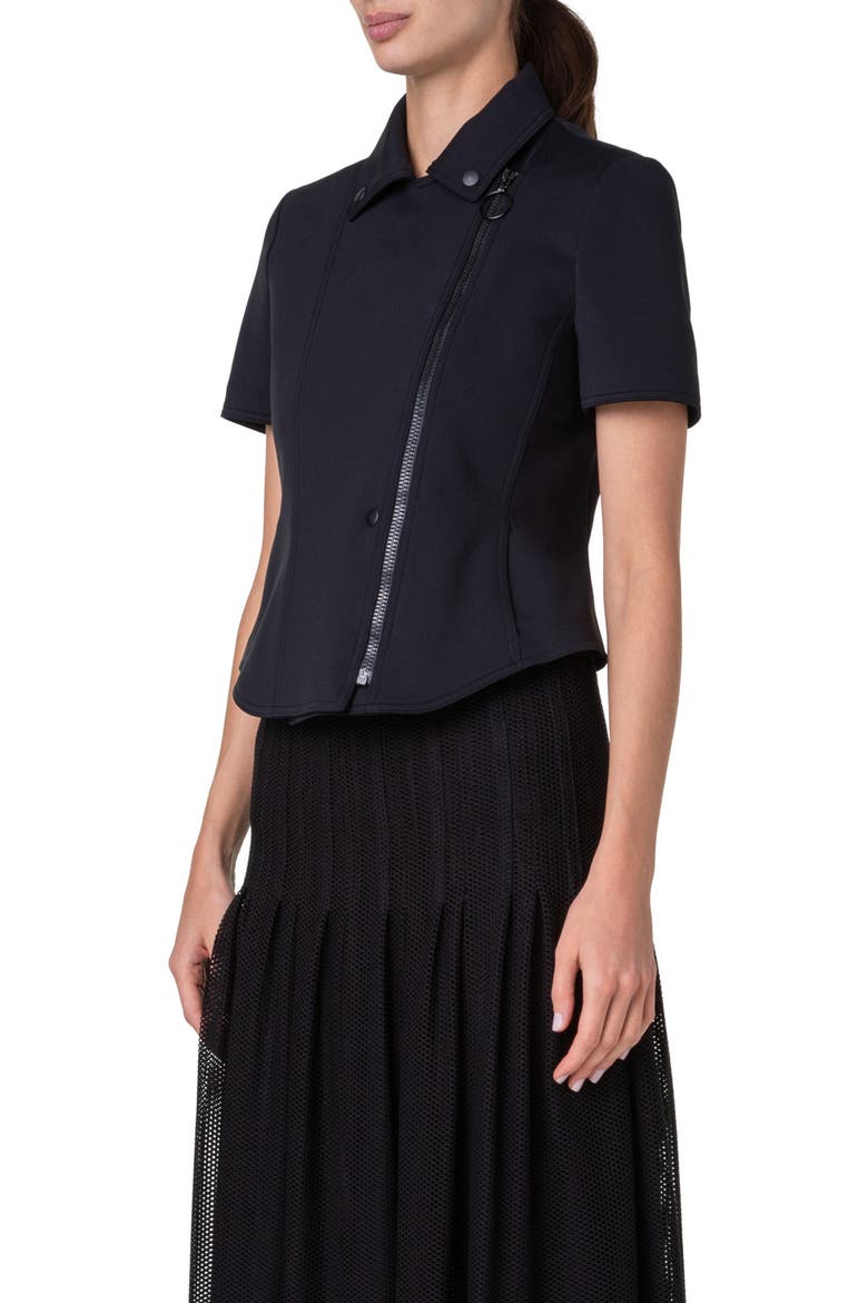 Peplum Short Sleeve Spacer Knit Biker Jacket, Alternate, color, BLACK