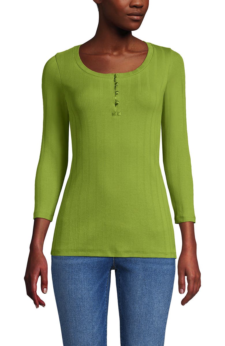 Lands
 End 3/4 Sleeve Variegated Micro Rib Henley, Main, color, Winter Pear