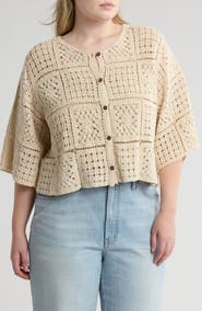 Forgotten Grace Crochet Short Sleeve Button-Up Crop Top