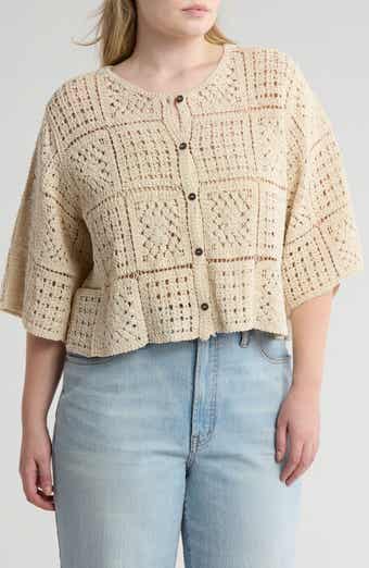 Forgotten Grace Crochet Short Sleeve Button-Up Crop Top