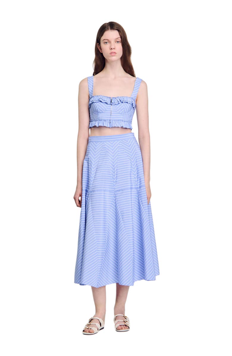 SANDRO Long striped skirt, Alternate, color, Blu / White