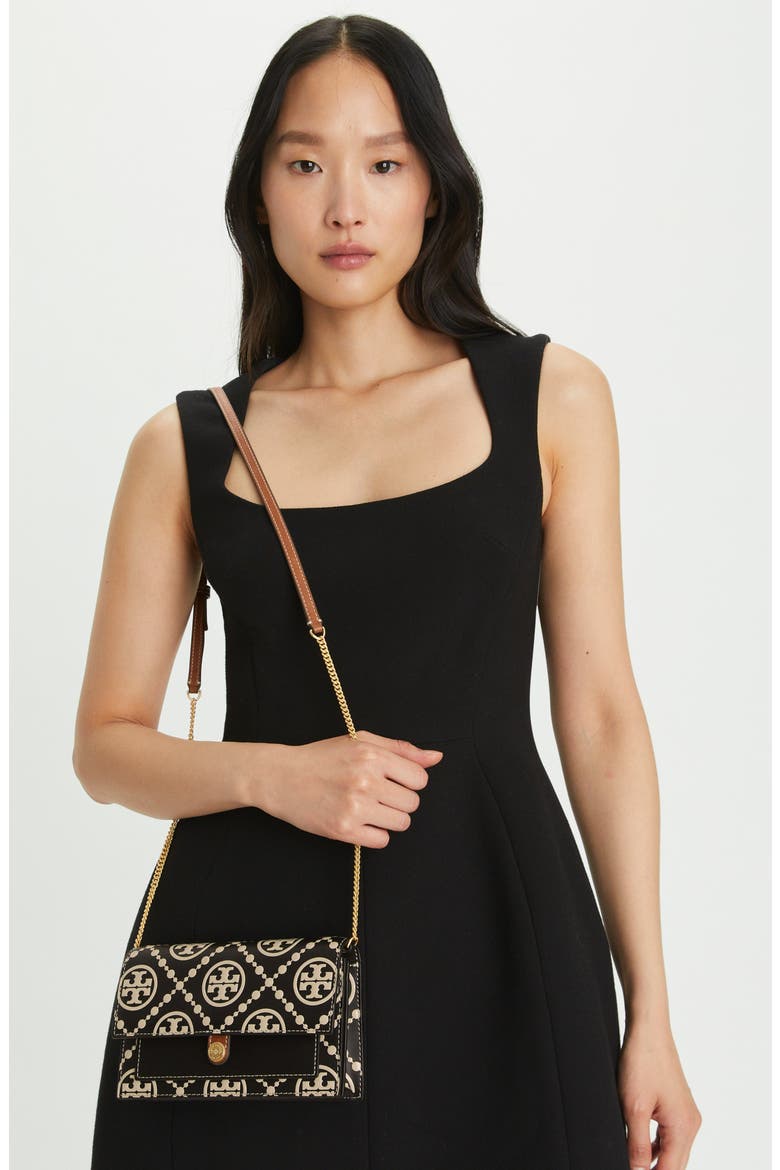 T Monogram Embossed Leather Wallet Crossbody, Alternate, color, BLACK / NEW CREAM