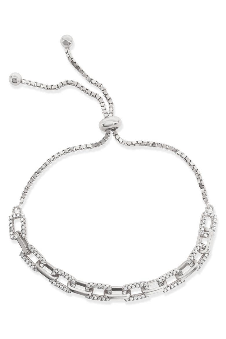Pavé Bolo Slider Bracelet, Main, color, WHITE