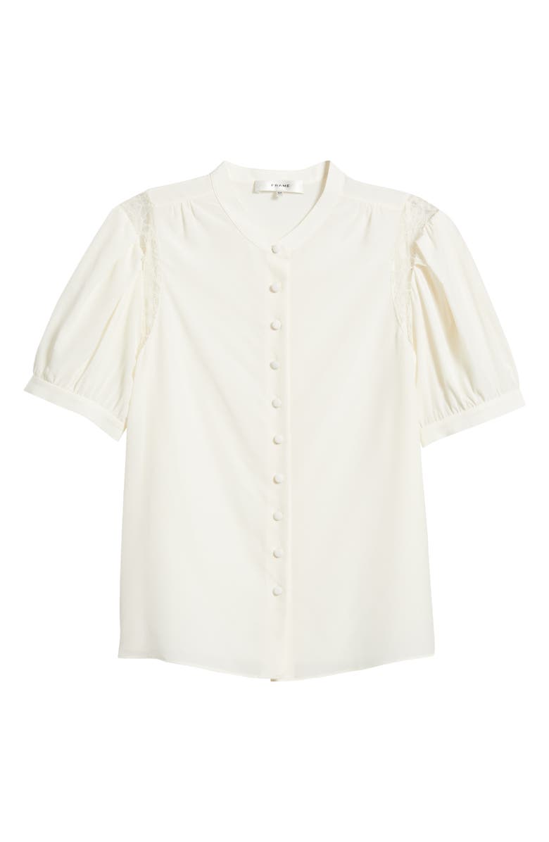 FRAME Lace Inset Silk Button-Up Shirt, Alternate, color, Cream