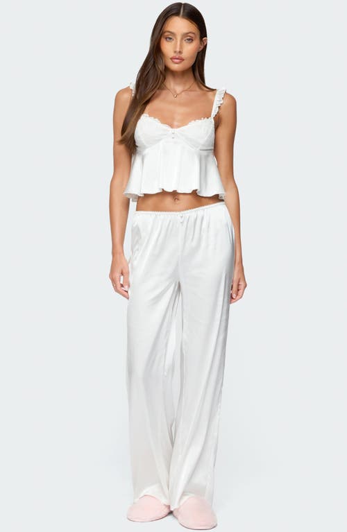 EDIKTED EDIKTED IZABELLA RUFFLE LACE TRIM SATIN EFFECT CROP CAMISOLE