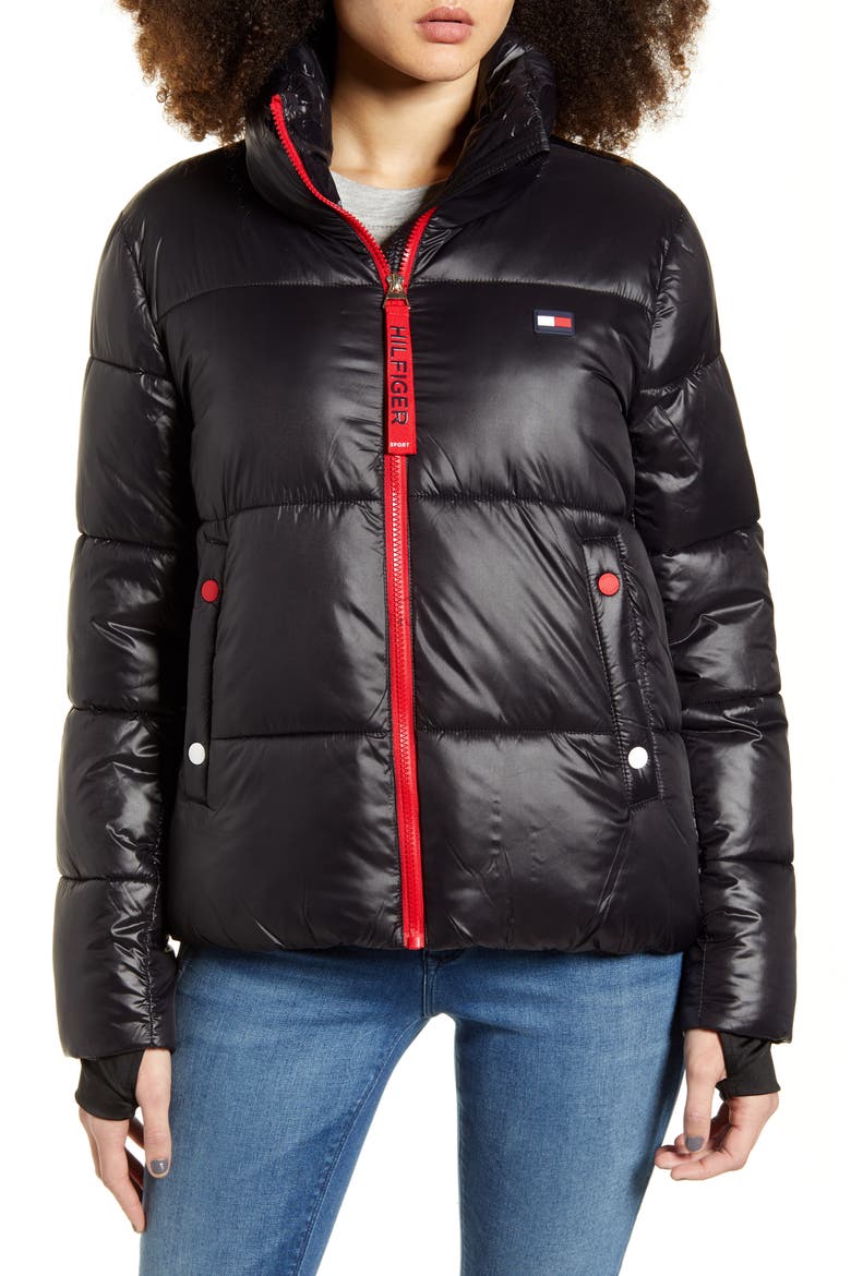 Crop Puffer Coat, Alternate, color, BLACK