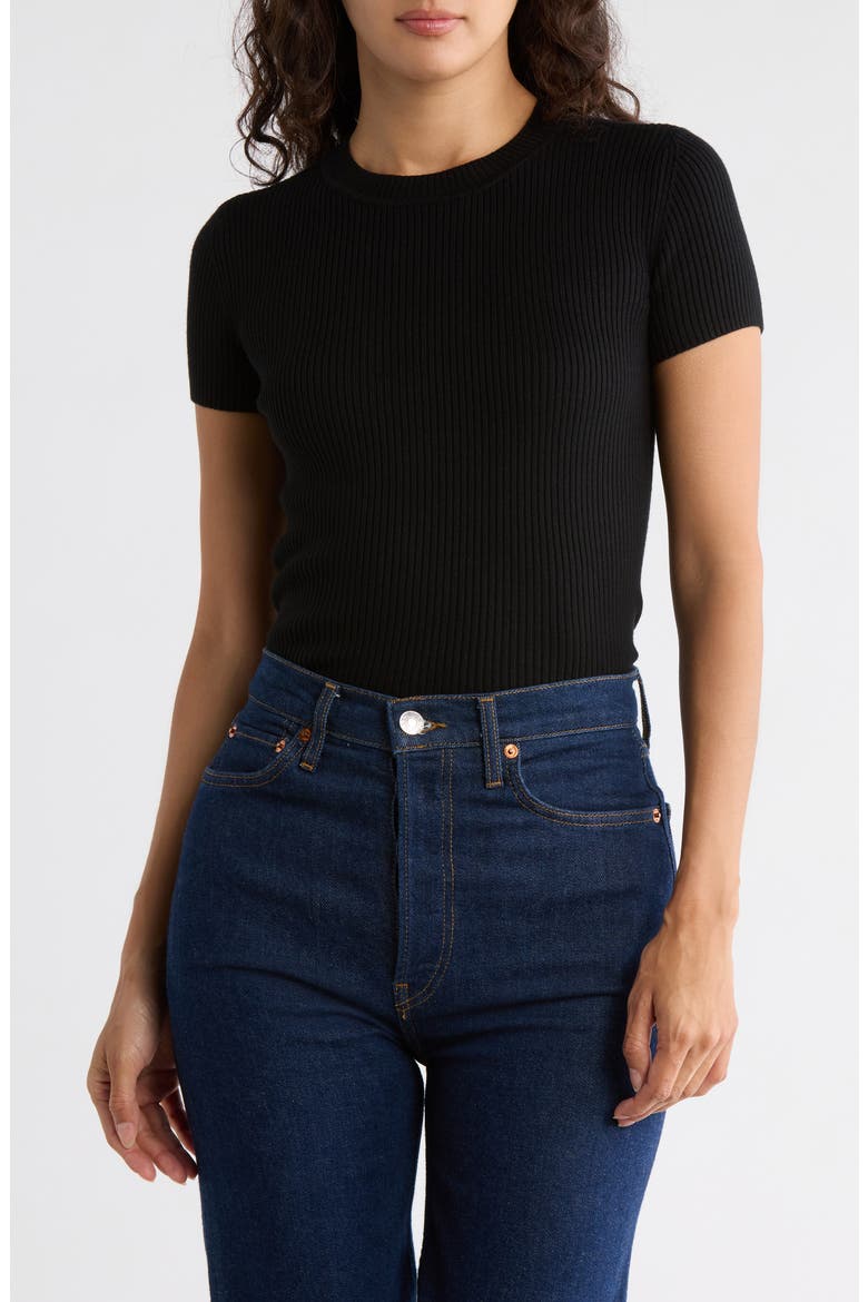 Compact Sweater Tee, Main, color, BLACK