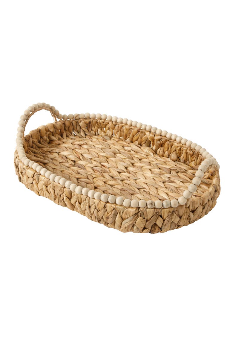 Woven Decorative Serving Tray, Large Water Hyacinth Basket, Alternate, color, Natural