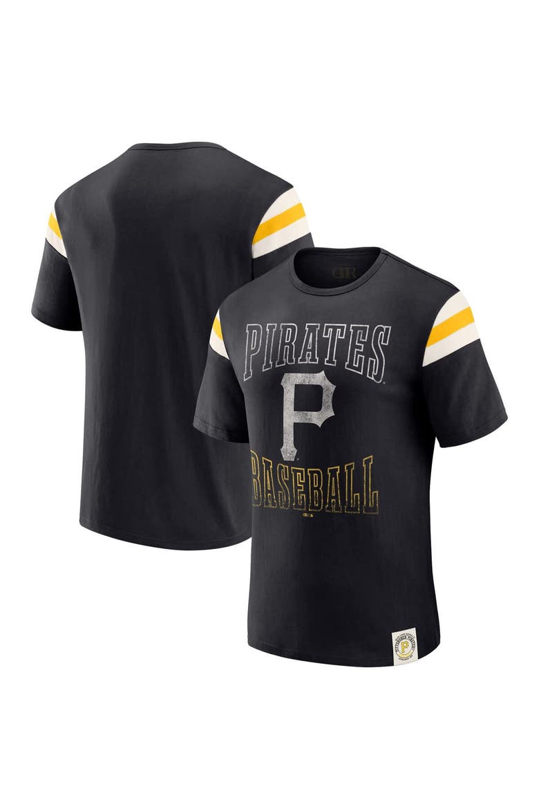 Men's Darius Rucker Collection by Fanatics Black Pittsburgh Pirates Distressed Sleeve Stripe T-Shirt, Main, color, Black