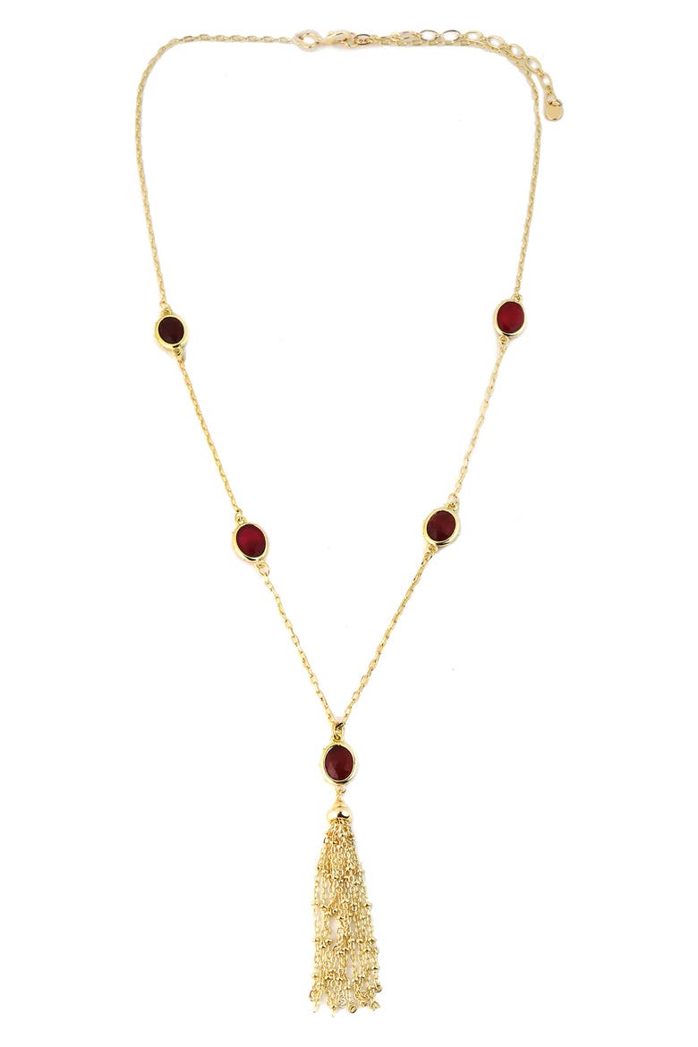 Glass Stone Tassel Pendant Necklace, Alternate, color, RED