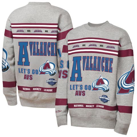 Youth Mitchell & Ness Heather Gray Colorado Avalanche Allover Print Fleece Crewneck Sweatshirt