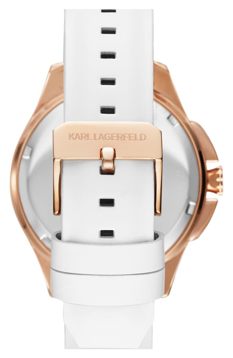 KARL LAGERFELD PARIS KARL LAGERFELD '7' Faceted Bezel Leather Strap Watch, 44mm, Alternate, color,
