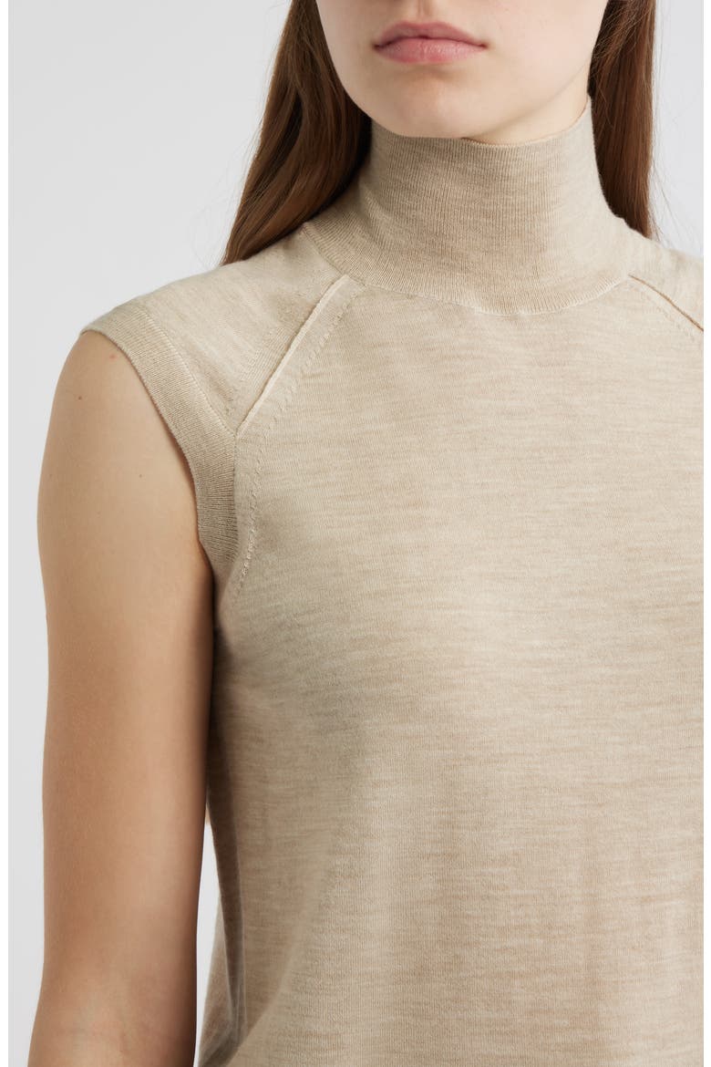 Fipini Turtleneck Sleeveless Virgin Wool Sweater, Alternate, color, LT BGE