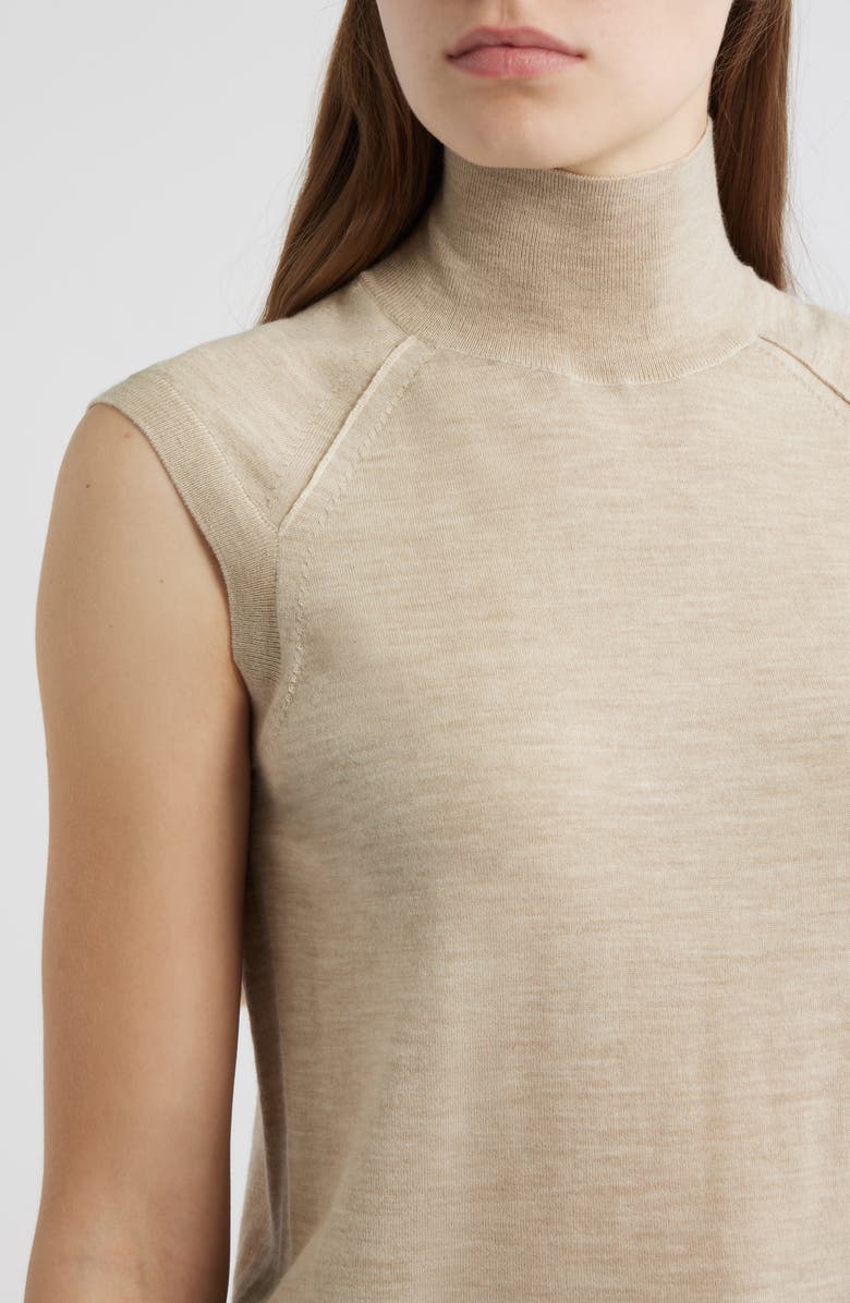 BOSS Fipini Turtleneck Sleeveless Virgin Wool Sweater, Alternate, color, Pumice Melange
