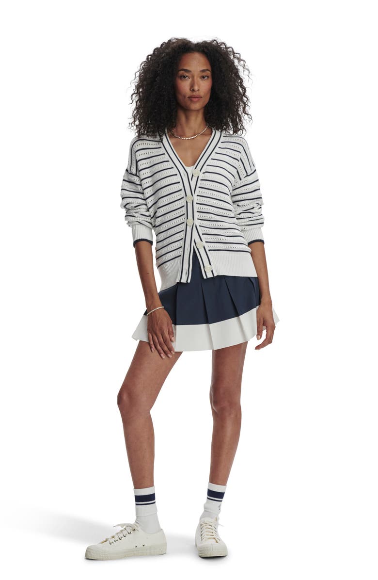 Varley Antonia Relaxed Fit Pointelle Cardigan, Alternate, color, White/ Blue Nights