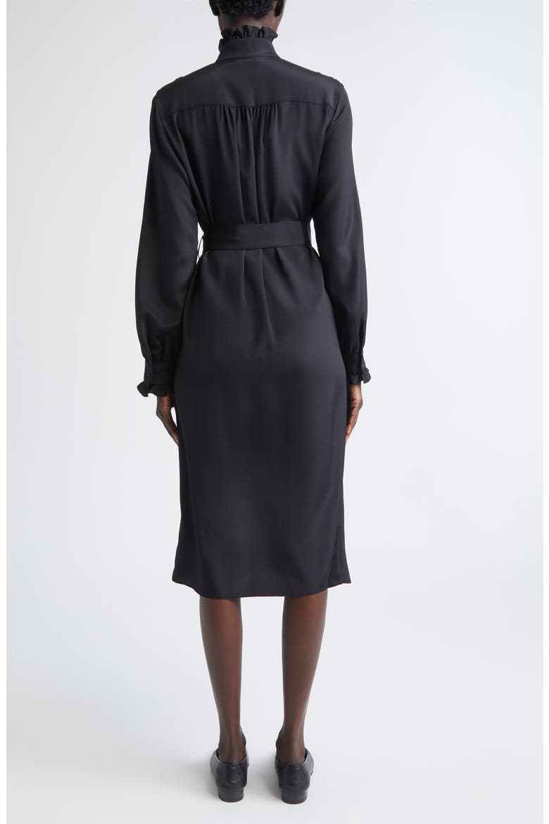 Pintuck Bib Long Sleeve Tuxedo Dress, Alternate, color, BLACK