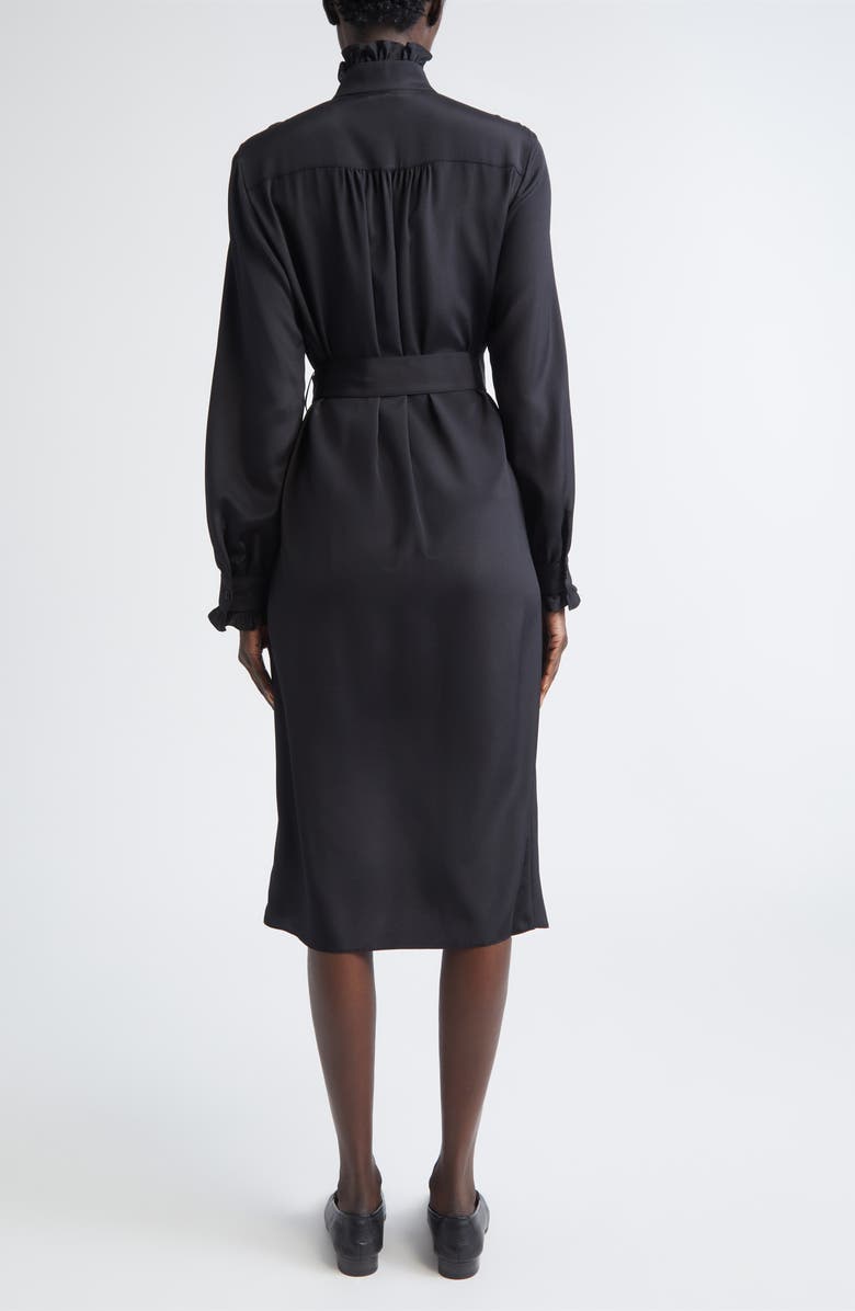 Lafayette 148 New York Pintuck Bib Long Sleeve Tuxedo Dress, Alternate, color, Black