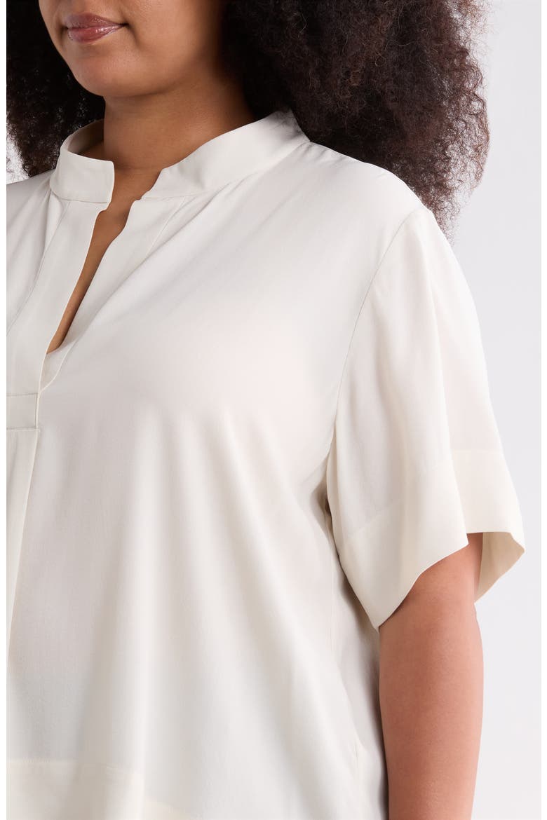 Split Neck Silk Short Sleeve Top, Alternate, color, PLSTR