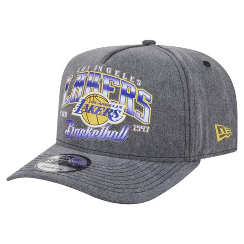 Men's New Era  Charcoal Los Angeles Lakers Throwback Washed Pre-Curved 9FIFTY Snapback Hat