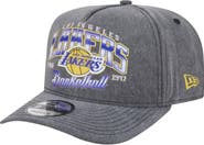 New Era Men's New Era  Charcoal Los Angeles Lakers Throwback Washed Pre-Curved 9FIFTY Snapback Hat
