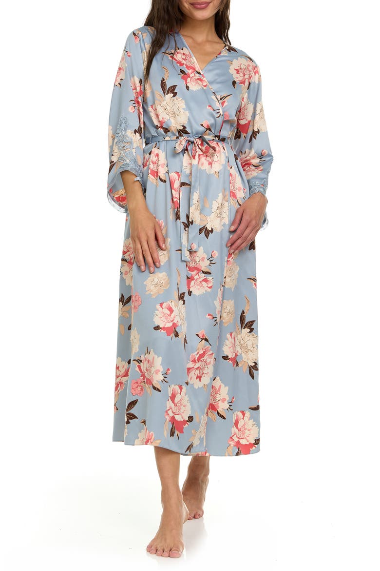 Stella Charmeuse Venise Trim Robe, Main, color, GREY