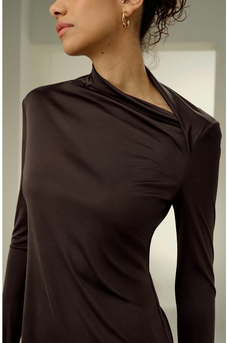Women's Silk Jersey Slim Fitted Long Sleeve Top, Alternate, color, Cocoa